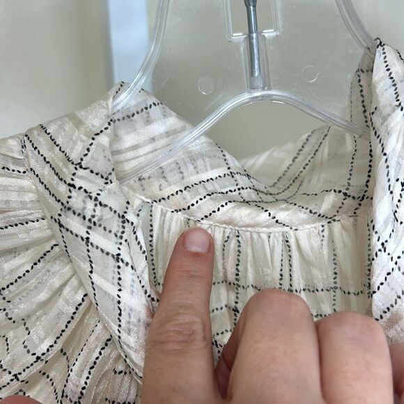 REBECCA TAYLOR - “Jules” Plaid Short-Sleeve Silk Blouse - Size 6, White, Black - Picture 13 of 17